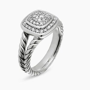 Sterling Silver Pave Square CZ Rope Band Ring - Silver